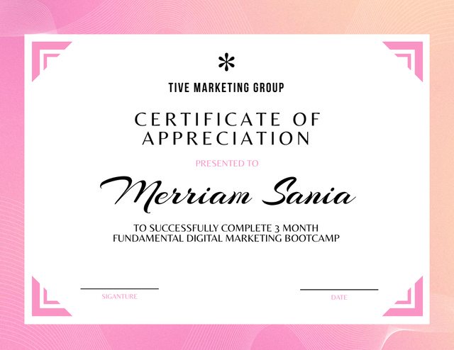 Szablon projektu Award for Digital Marketing Bootcamp Completion Certificate