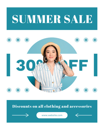 Plantilla de diseño de Anuncio de venta de ropa de verano con mujer asiática Instagram Post Vertical 