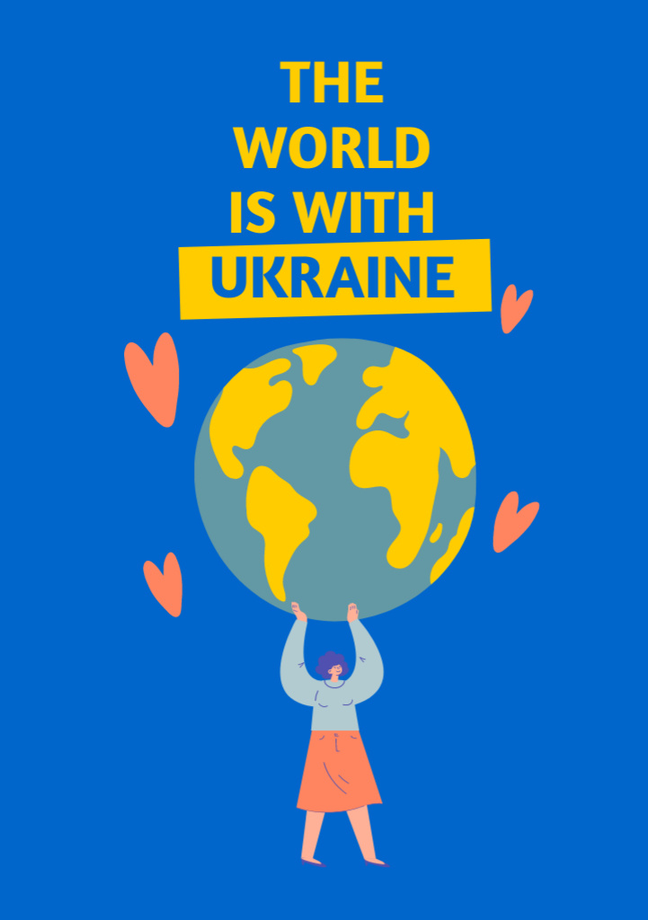 Designvorlage The World is With Ukraine Woman Holding Earth für Flyer A5