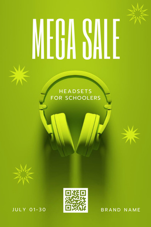 Designvorlage Mega Sale of Headsets for Schoolers Green für Postcard 4x6in Vertical