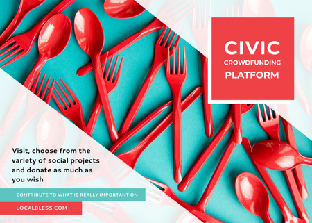 Crowdfunding Platform with Red Plastic Tableware Postcard 5x7in Design Template