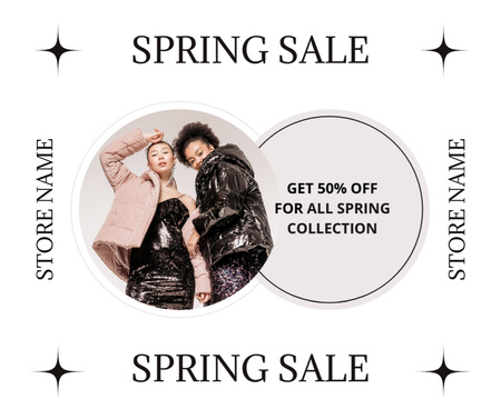 Template di design Annuncio di vendita di primavera con giovani donne alla moda Facebook