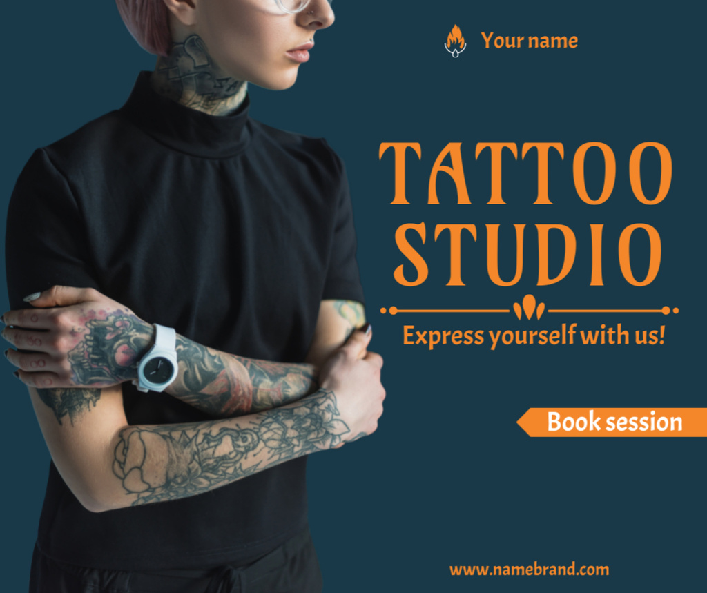 Ontwerpsjabloon van Facebook van Inspirational Quote And Tattoo Studio Service Offer