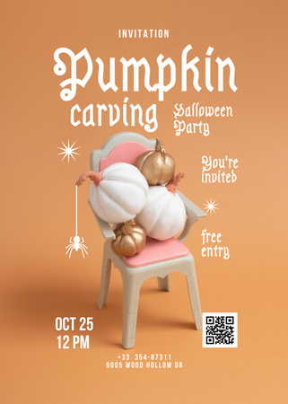 Pumpkin Carving on Halloween Announcement Invitation – шаблон для дизайну