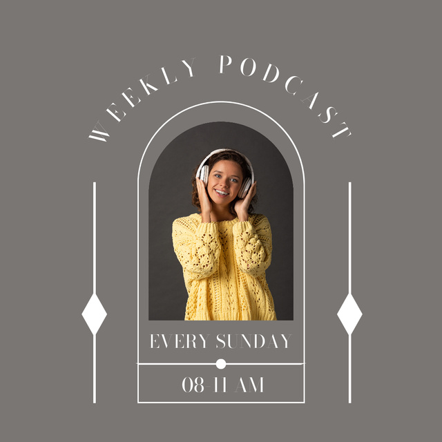 Podcast Announcement with Woman in Headphones Instagram Design Template