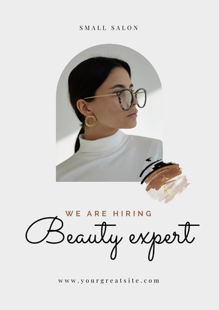 Beauty Expert Vacancy Ad with Confident Young Woman Poster A3 Design Template