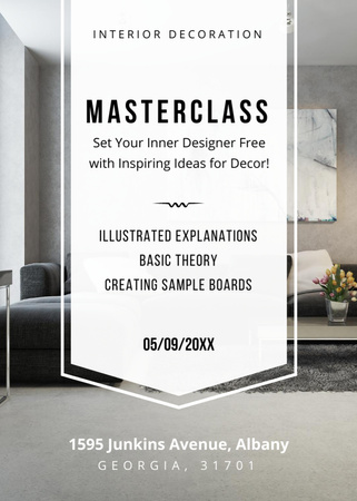 Interior Decoration Masterclass with Laconic Living Room Interior Flayer Design Template