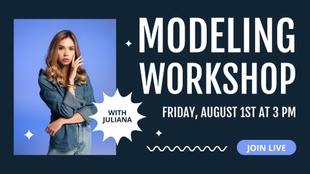 Announcement about Model Masterclass on Blue FB event cover Design Template