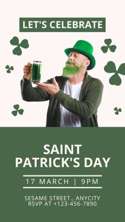 Designvorlage St. Patrick's Day Party mit bärtigem Mann für Instagram Story