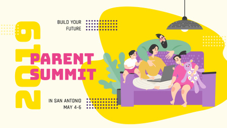 Parenting Summit announcement Family spending time together FB event cover Modelo de Design