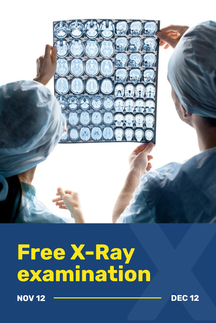 Clinic Promotion with Doctor Holding Chest X-Ray Pinterest Πρότυπο σχεδίασης