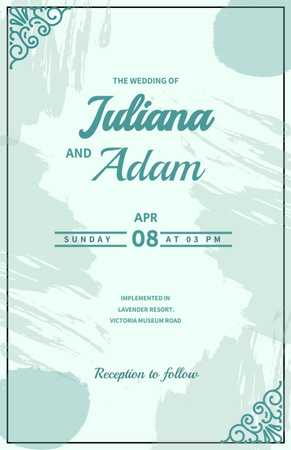 Abstract Green Wedding Announcement With Blots Invitation 5.5x8.5in Design Template