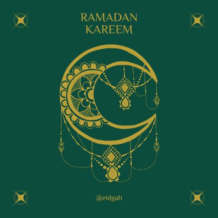 Ramadánový pozdrav s měsícem na zelené Instagram Šablona návrhu