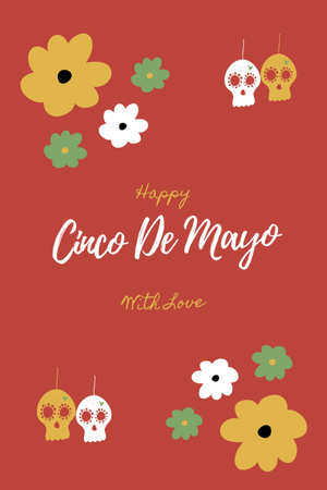 Happy Cinco de Mayo with Skull and Flowers Postcard 4x6in Vertical Design Template