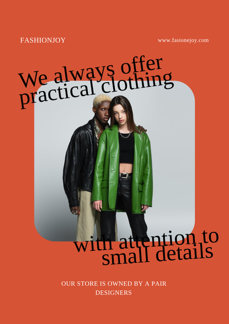 Fashion Ad with Stylish Multiracial Couple Poster Tasarım Şablonu