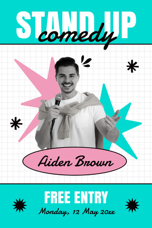 Stand-up Comedy Show Announcement with Free Entry Pinterest Design Template