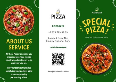 Ontwerpsjabloon van Brochure van Promo Speciale Pizza op Groen
