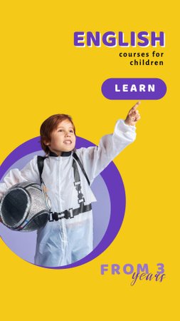 Szablon projektu Language Courses for Children Ad with Cute Kid Instagram Story