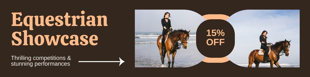 Young Woman on Horseback Riding on Ocean Shore Twitter Design Template