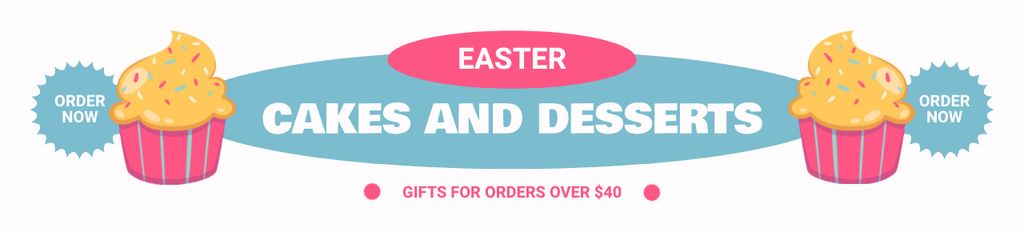 Easter Cakes and Desserts Ad with Illustration of Cupcakes Ebay Store Billboard Modelo de Design