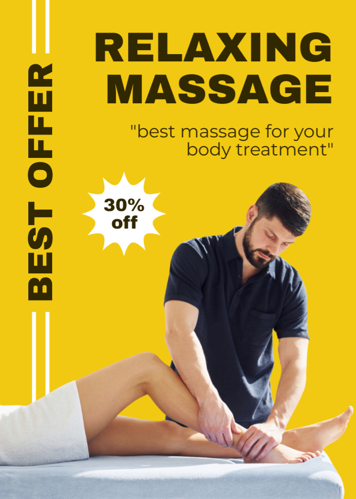 Handsome Masseur Doing Foot Massage to Client Flayer Design Template
