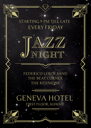 Jazz Night Invitation on Night Sky Flyer A4 Design Template