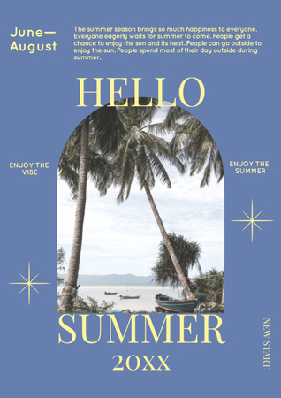 Hello Summer with Palm Trees Poster A3 Tasarım Şablonu