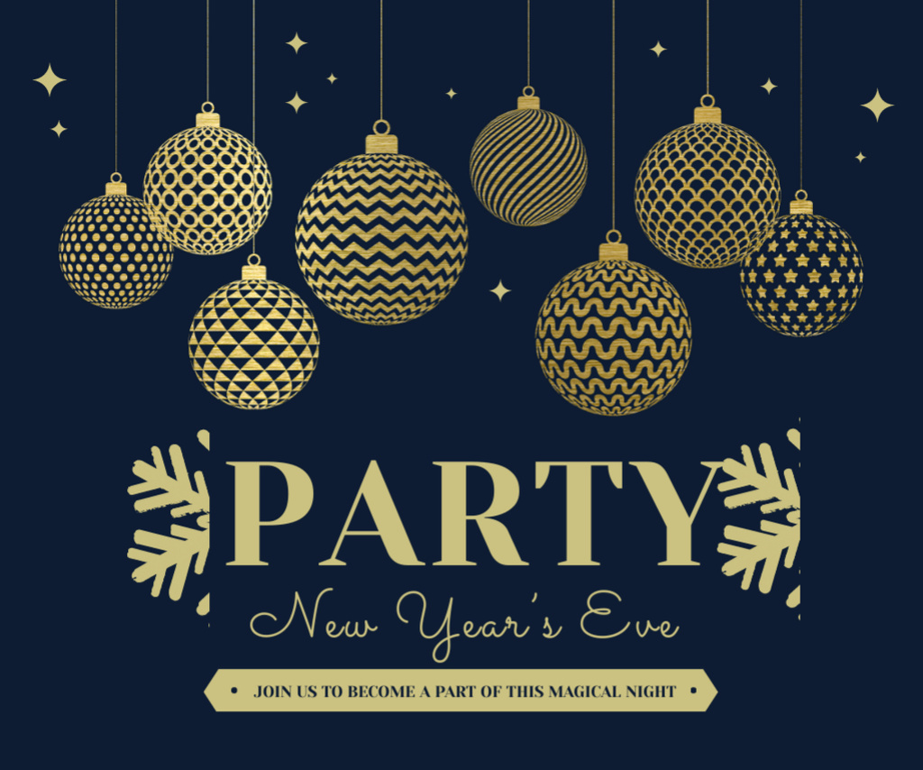New Year Party Celebration Invitation on Blue Medium Rectangle Tasarım Şablonu