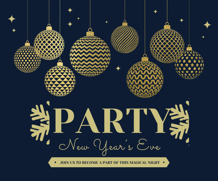 New Year Party Celebration Invitation on Blue Medium Rectangle Design Template