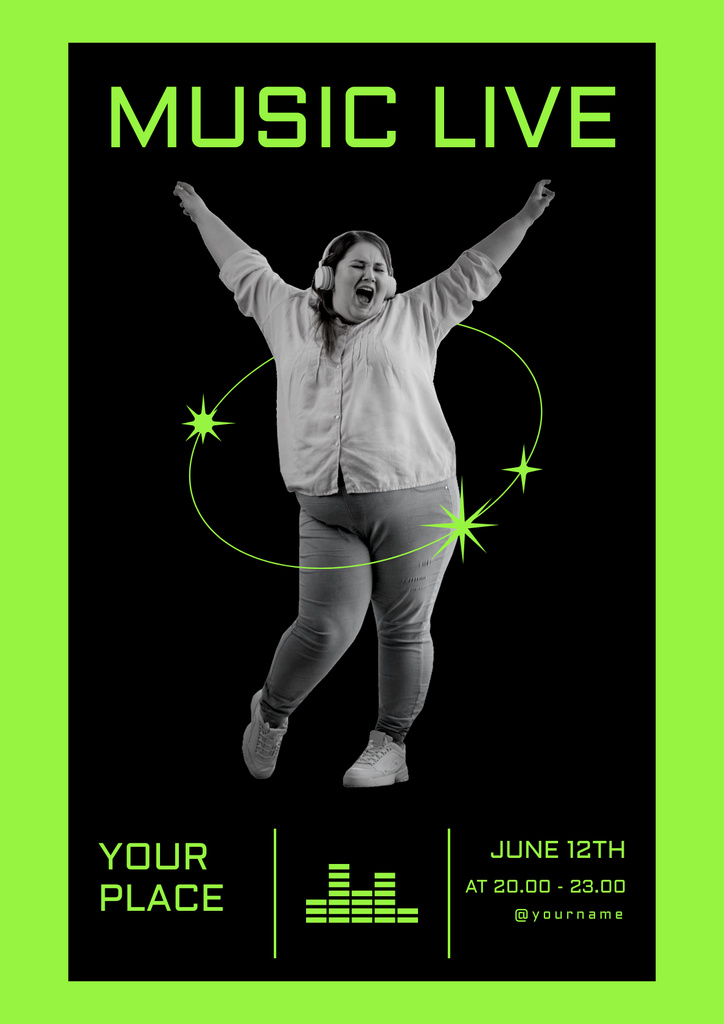Modèle de visuel Young Woman in Headphones Invites to Music Festival - Poster