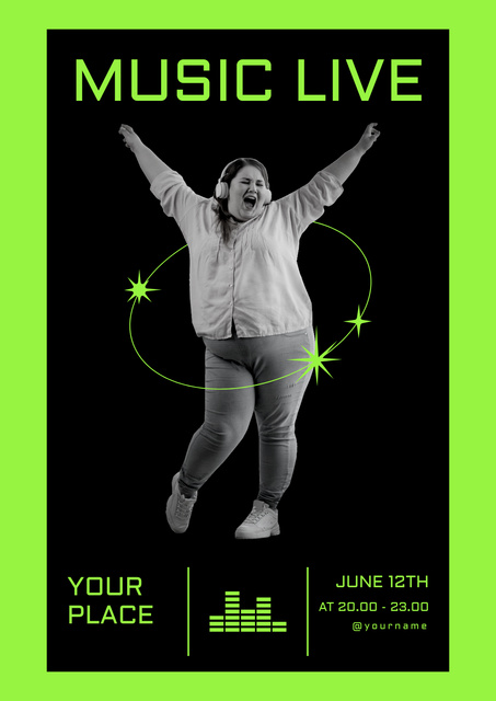 Platilla de diseño Young Woman in Headphones Invites to Music Festival Poster