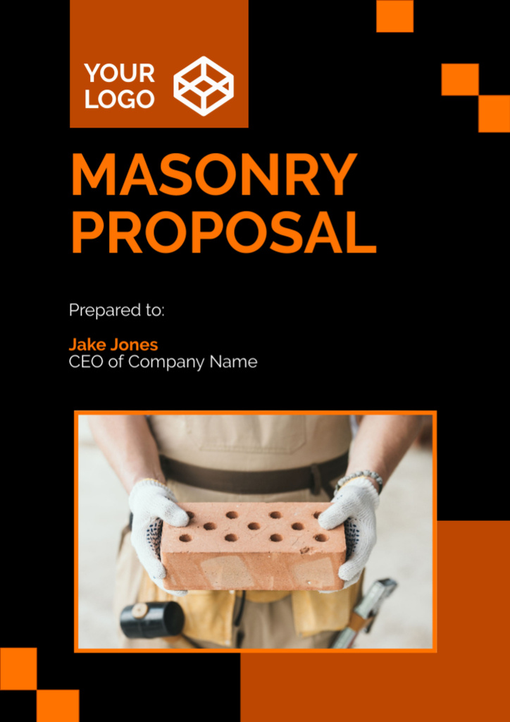 Masonry Building Services Black and Orange Proposal Šablona návrhu