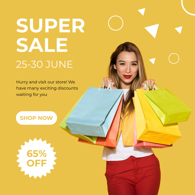 Sale Announcement of New Collection with Attractive Girl with Bags Instagram Tasarım Şablonu