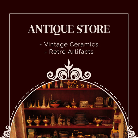 Adorável loja de antiguidades com oferta de cerâmica e artefatos Animated Post Modelo de Design