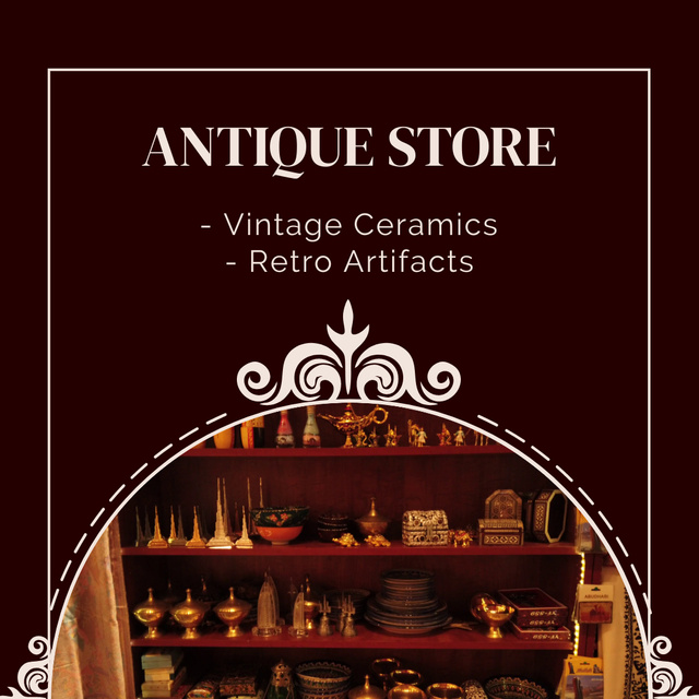 Lovely Antique Store With Ceramics And Artifacts Offer Animated Post Modelo de Design