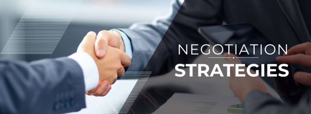 Negotiation Strategies with Business People shaking hands Facebook cover – шаблон для дизайну