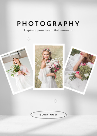 Modèle de visuel Services de photographe de mariage avec une jeune mariée - Postcard 5x7in Vertical