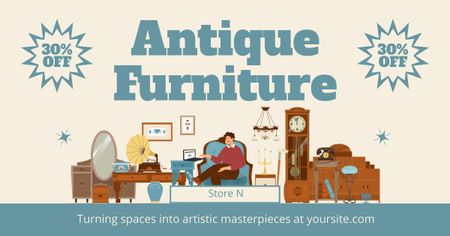Template di design Set di mobili antichi con sconti in negozio Facebook AD