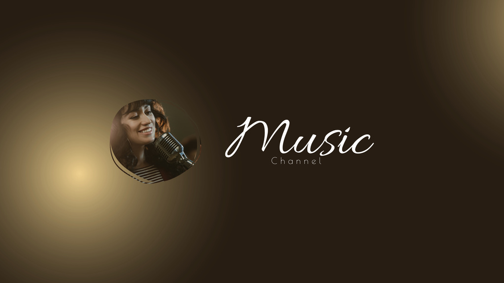 Music Channel Advertisement with Beautiful Girl at Microphone Youtube Design Template