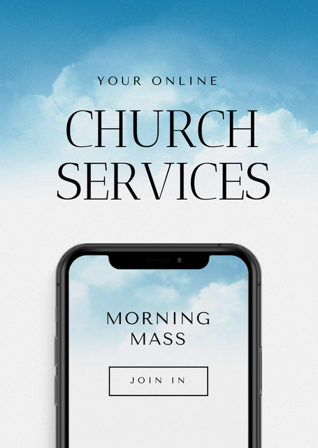 Morning Mass Online On Smartphone Promotion Flyer A6 Tasarım Şablonu