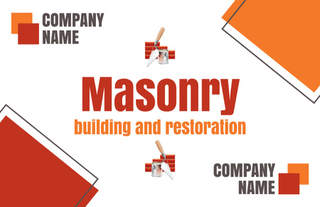 Plantilla de diseño de Albañilería Construcción y Restauración Rojo y Naranja Business Card 85x55mm 