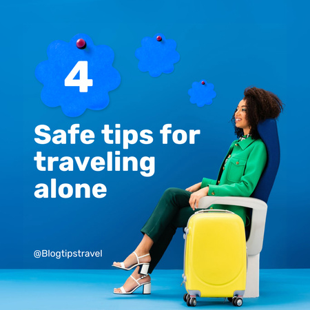 Woman Sitting with Suitcase for Travel Tips Instagram tervezősablon