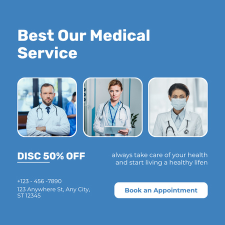 Ad of Medical Services with Professional Doctors Animated Post Design Template