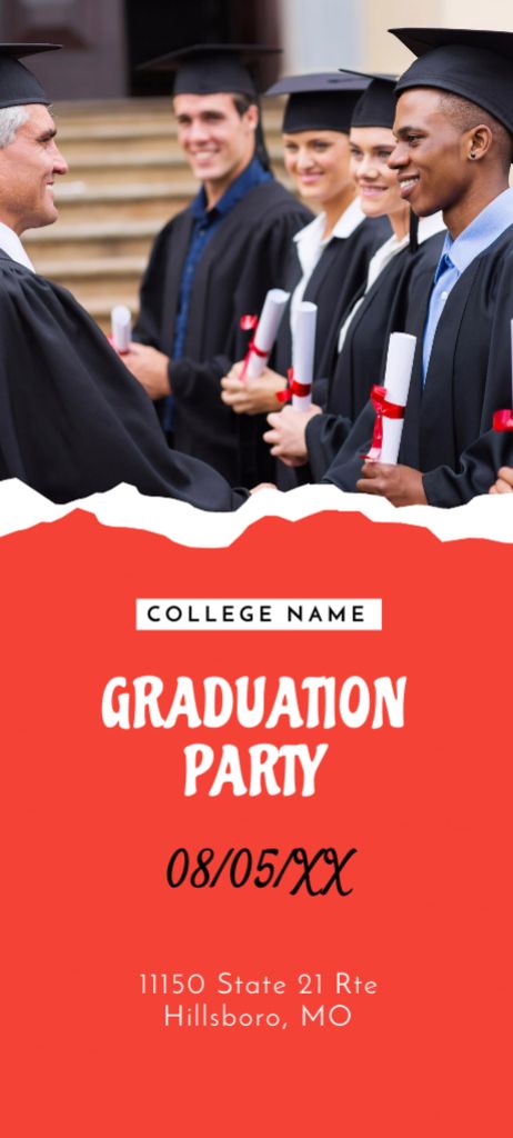 Graduation Announcement with Happy Students at Ceremony Invitation 9.5x21cm Design Template
