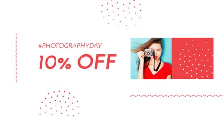 Ontwerpsjabloon van Facebook AD van Photography Day with Attractive Woman holding Camera