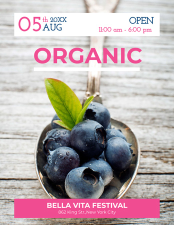 Blueberries for Organic food festival Flyer 8.5x11in Design Template