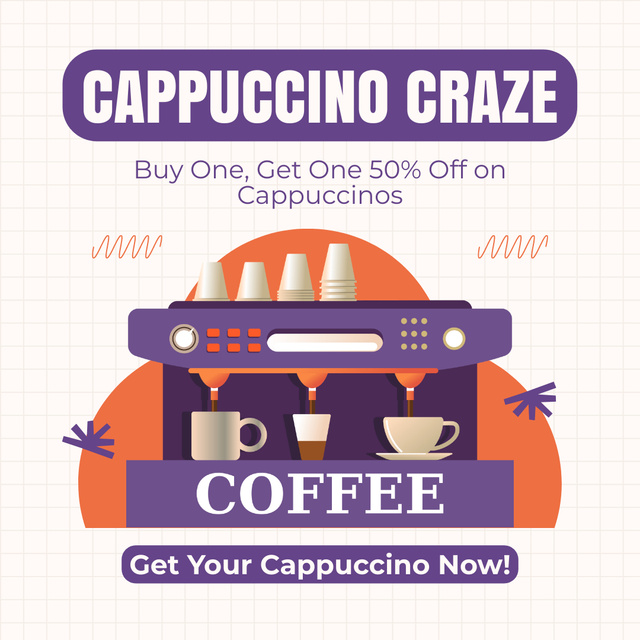 Best Cappuccino At Half Price In Coffee Shop Instagram Design Template