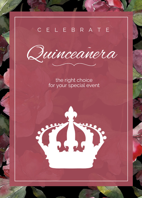 Ontwerpsjabloon van Flayer van Announcement of Quinceañera with Crown