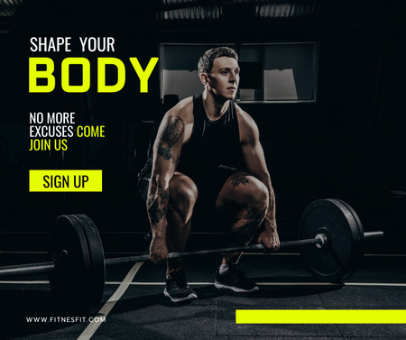 Strong Man Doing Exercise with Heavy Weight Dumbbell Facebook Design Template
