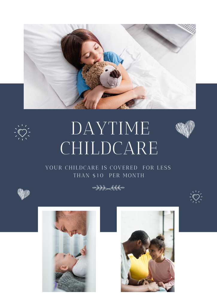 Daytime Childcare Offer on Blue Poster A3デザインテンプレート